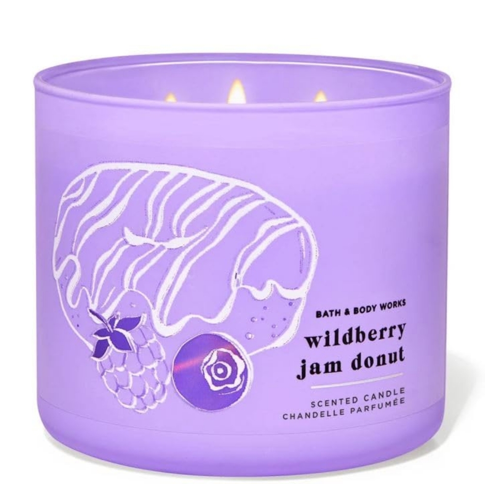 NWT Bath And Body Work Wildberry Jam Donut Scented 3 Wick Candle